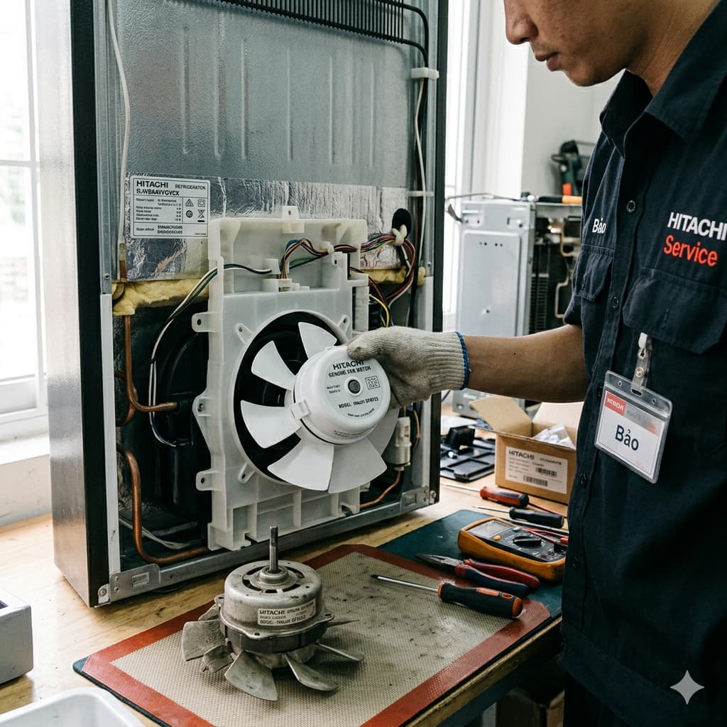 Thay bơm nước tủ lạnh Hitachi